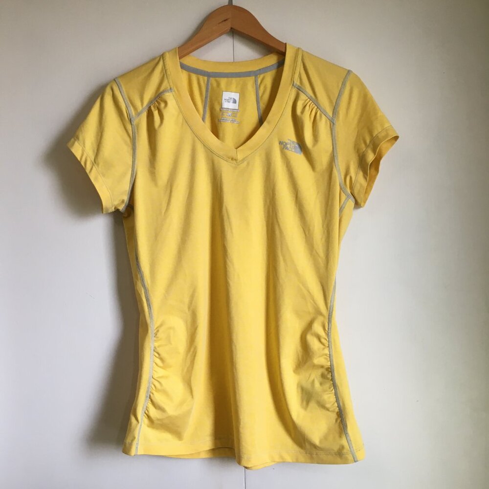 The North Face FlashDry Sunflower Yellow Ruched V-Neck Top Large